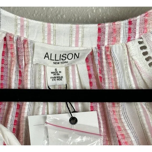 Allison New York Womens Striped Long Bell Sleeve Boho Top Tassels Crochet Artzy - Picture 3 of 16